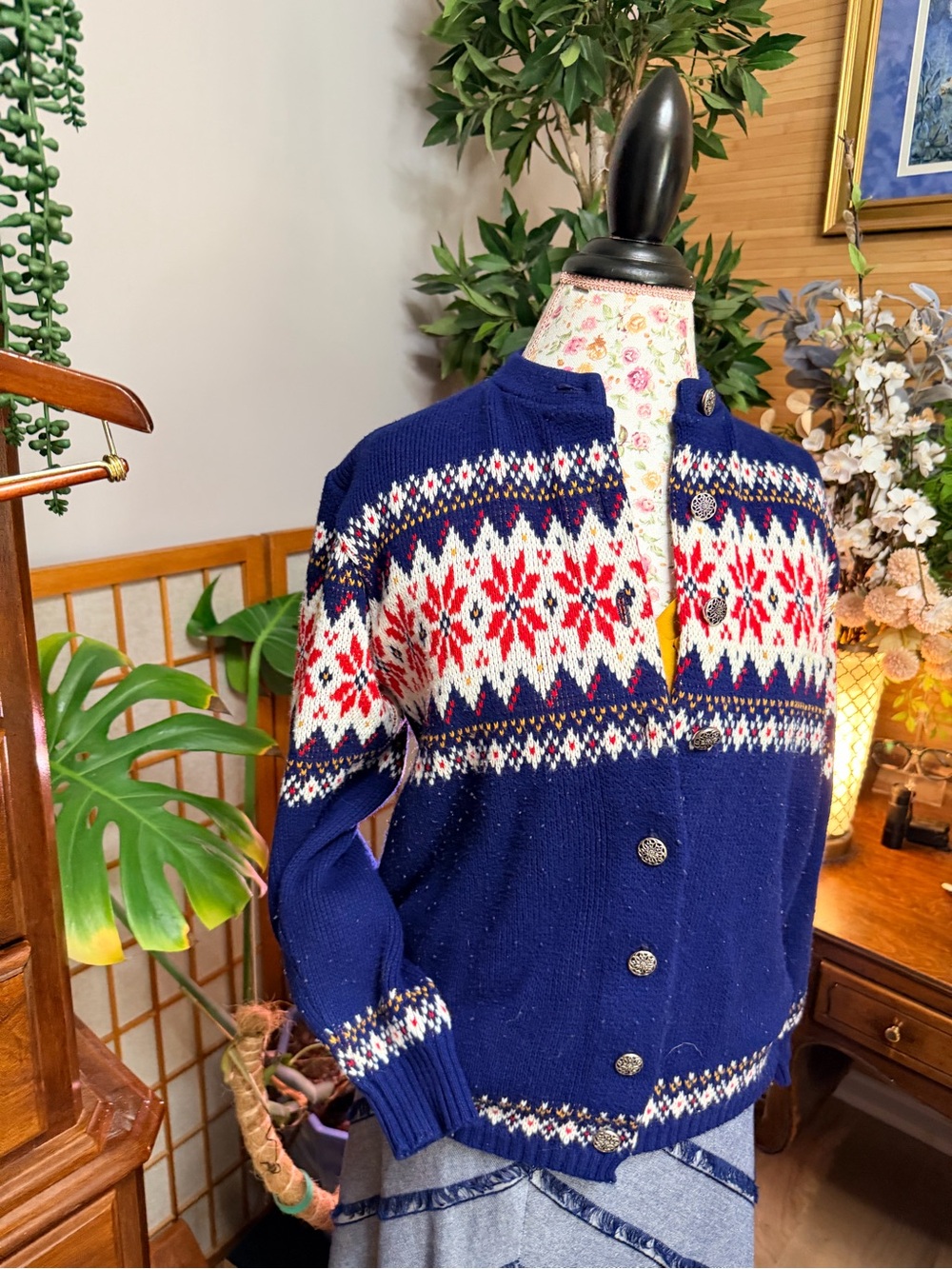 Unisex VTG Fair Isle Button-Front Cardigan Faribo Woolens Orlon Acrylic Sweater